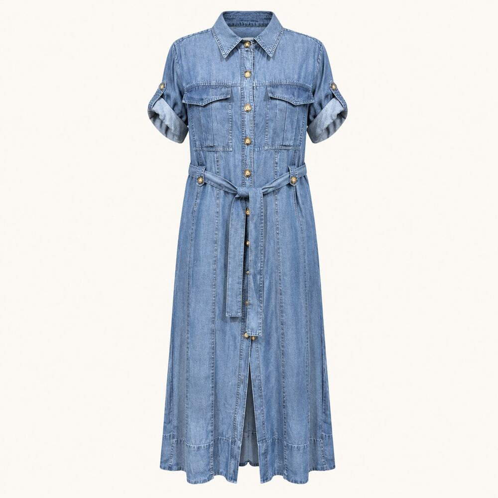 Derek Lam 10 Crosby Murray Tencel Denim Belted Shirt Dress Size L NWT